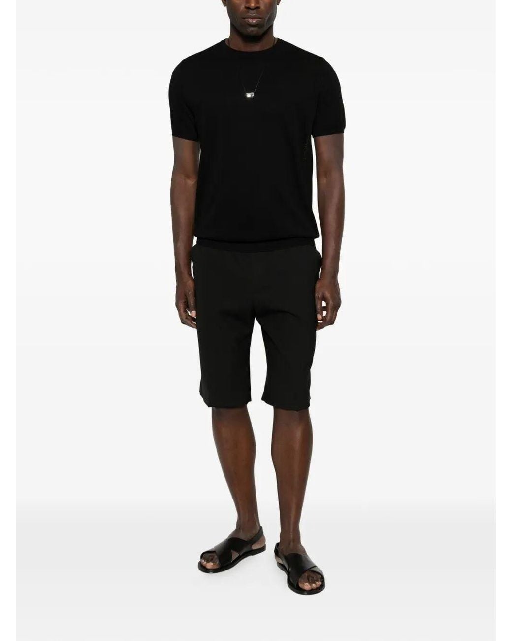 Roberto Collina Black Short Sleeve Cotton Blend Sweater for men