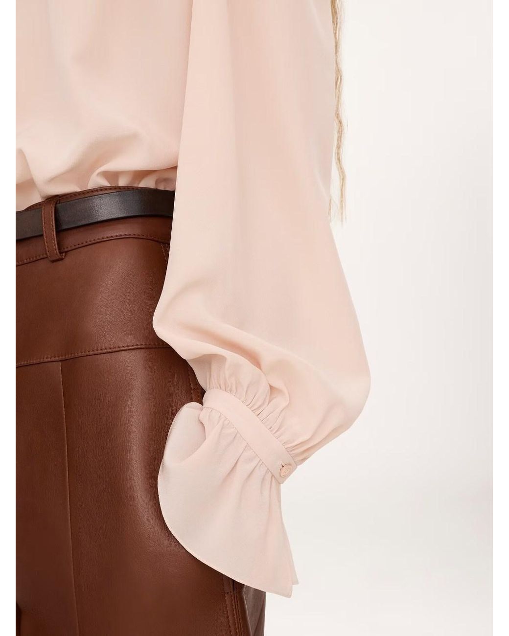 Chloé Pink Ruffle Blouse With Front Tie In Crêpe De Chine