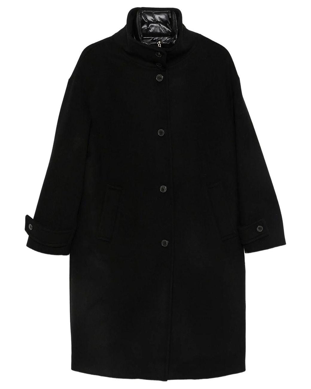 Herno Black Wool Coat With Padding Lining