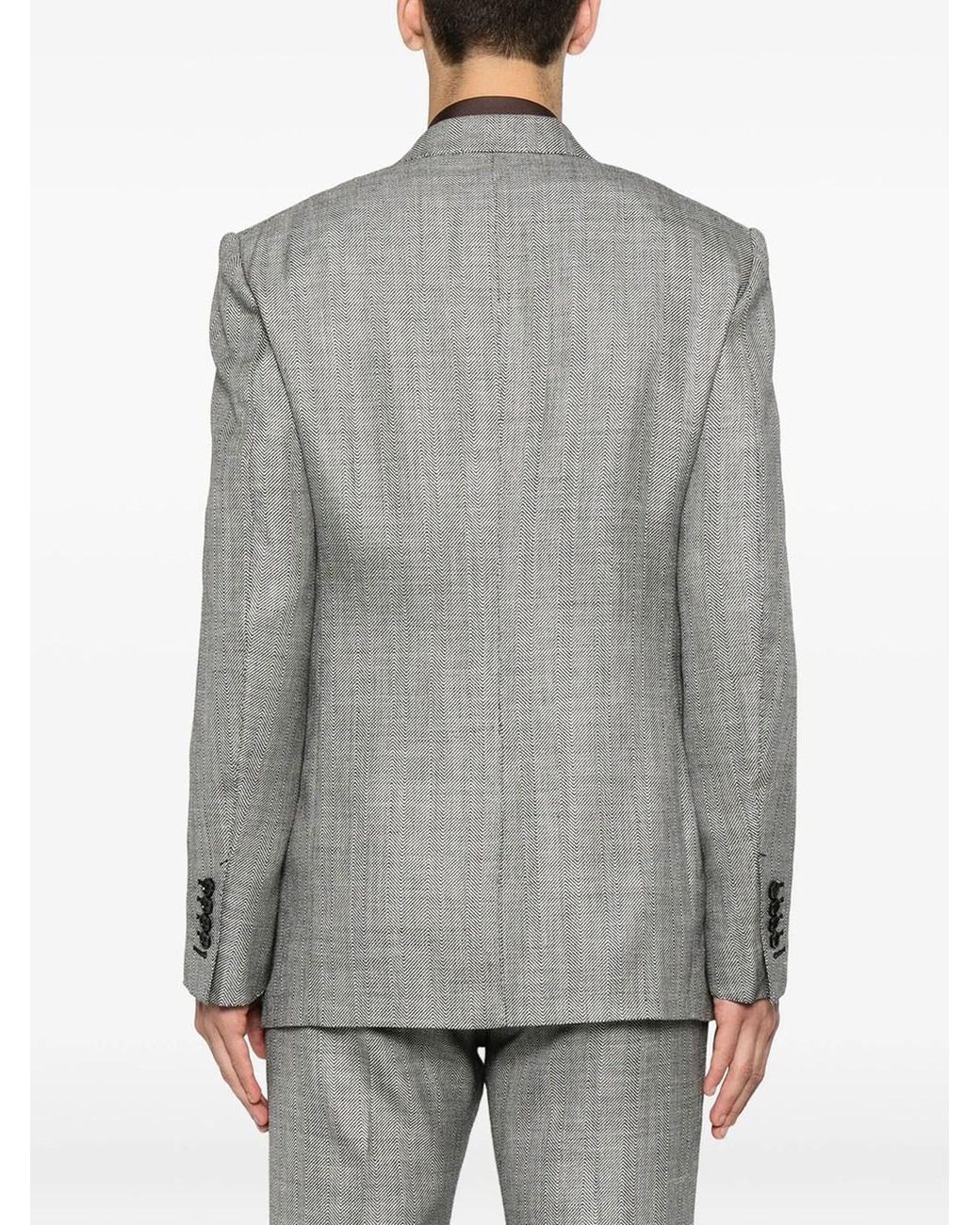 Tom Ford Gray Herringbone-Pattern Wool Blend Blazer for men