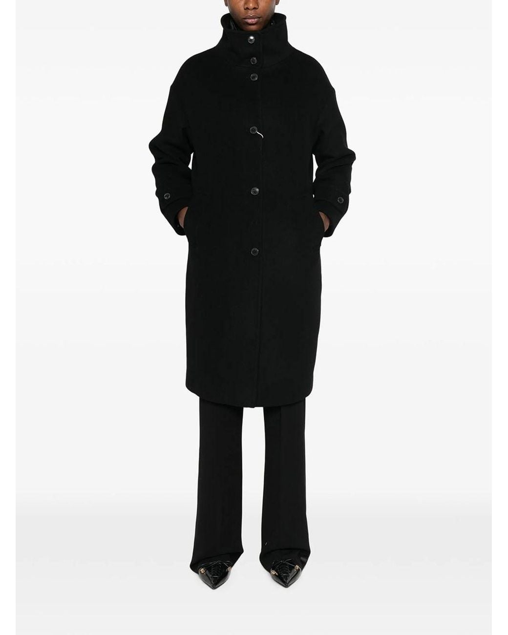 Herno Black Wool Coat With Padding Lining