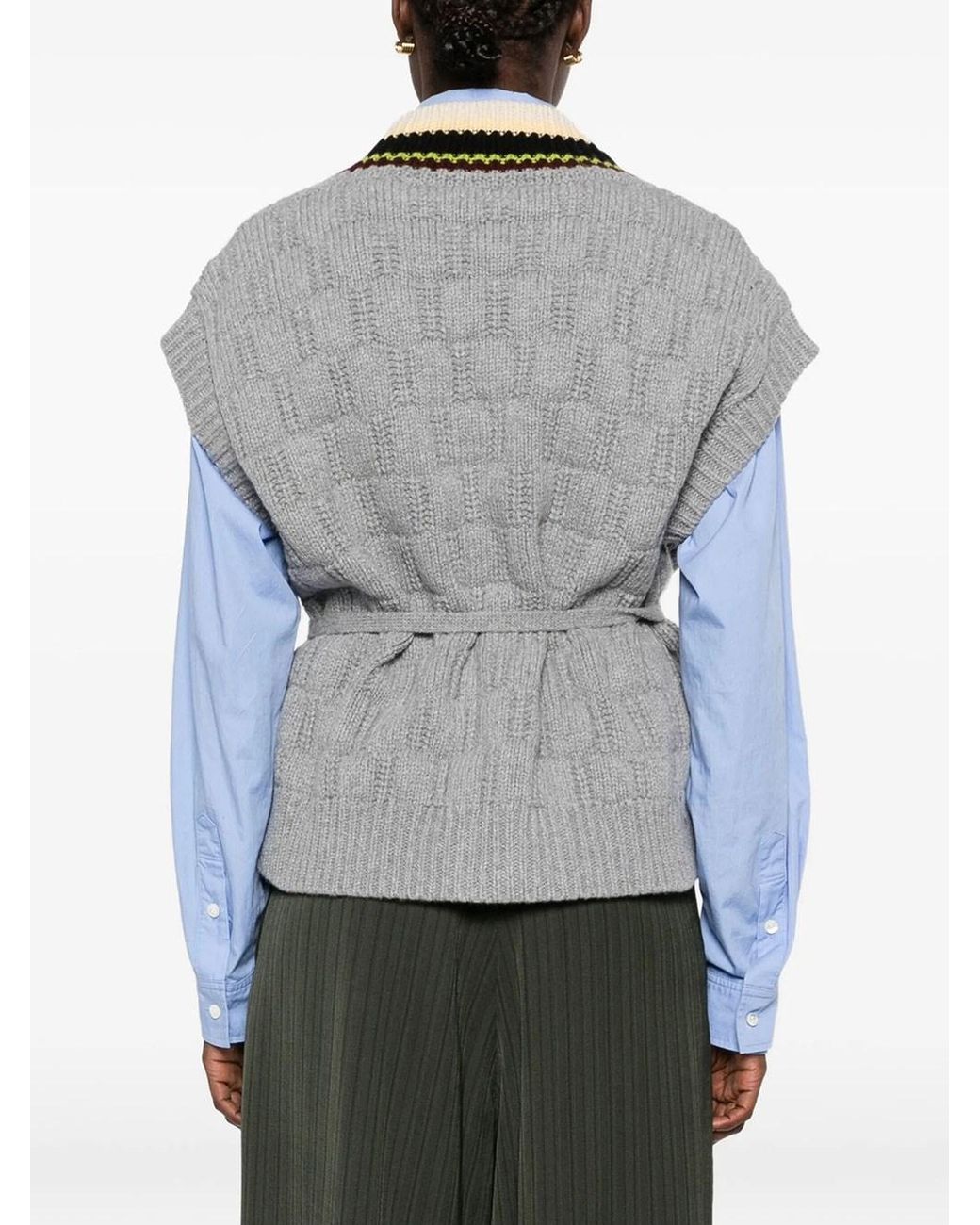 Dries Van Noten Gray Sleeveless Wool Cardigan