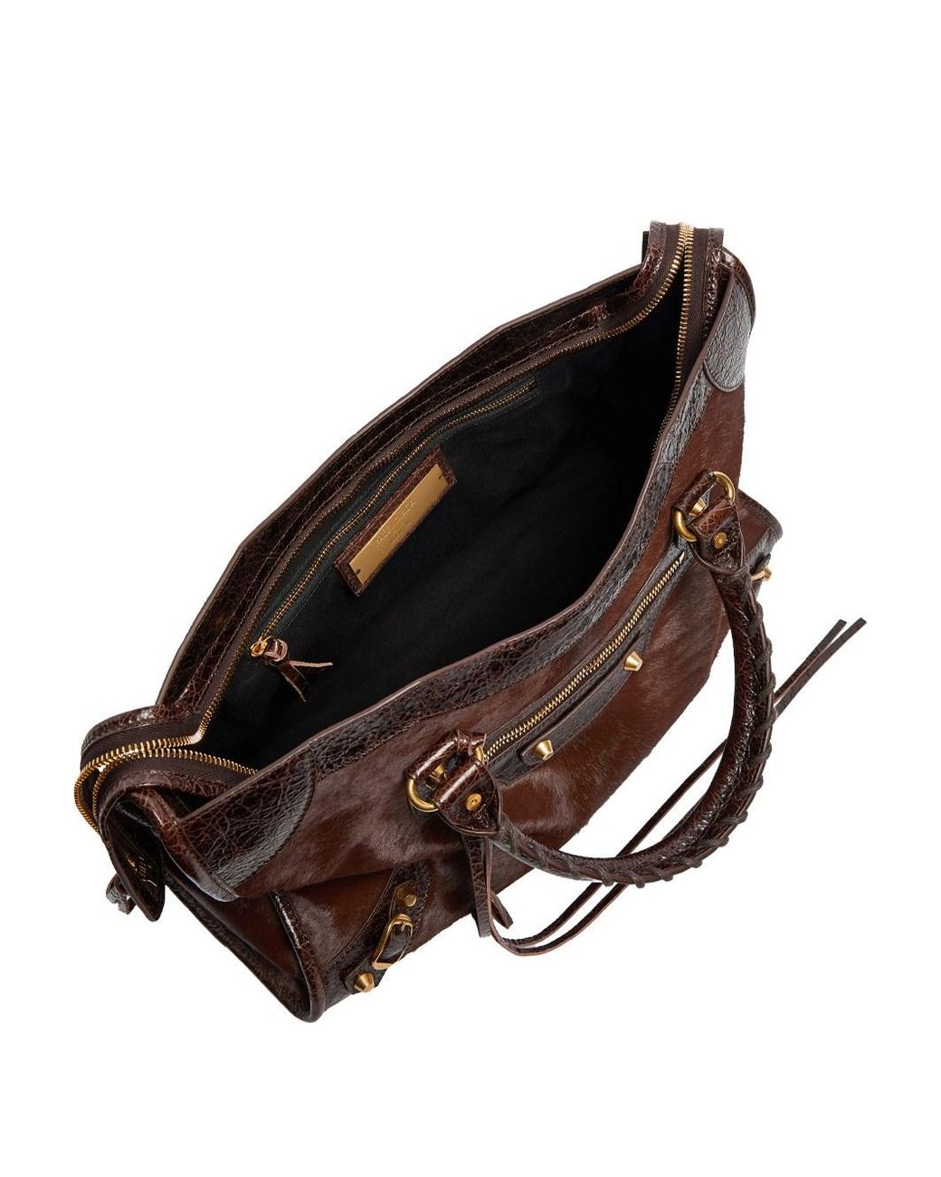 Balenciaga Brown Medium Le City Bag In Pony Hair And Arena Leather