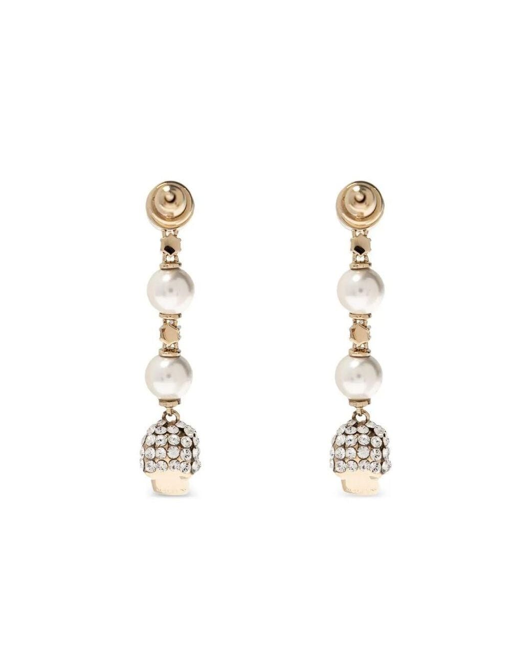 McQueen White Skull Earrings With Pearl