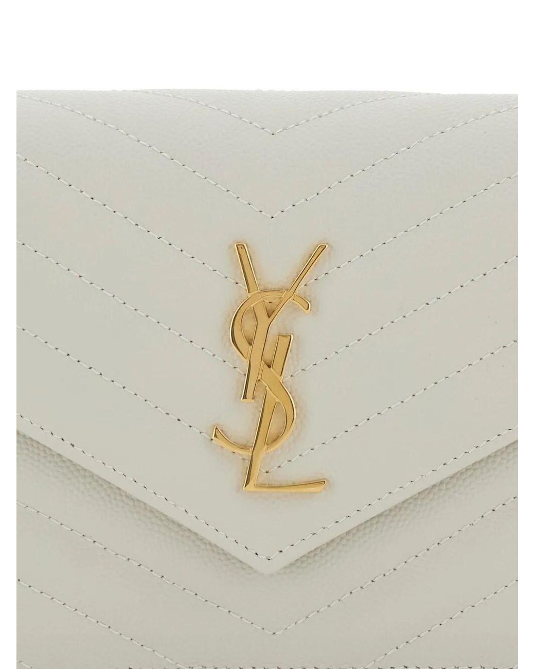 Saint Laurent White Cassandre Leather Wallet On Chain