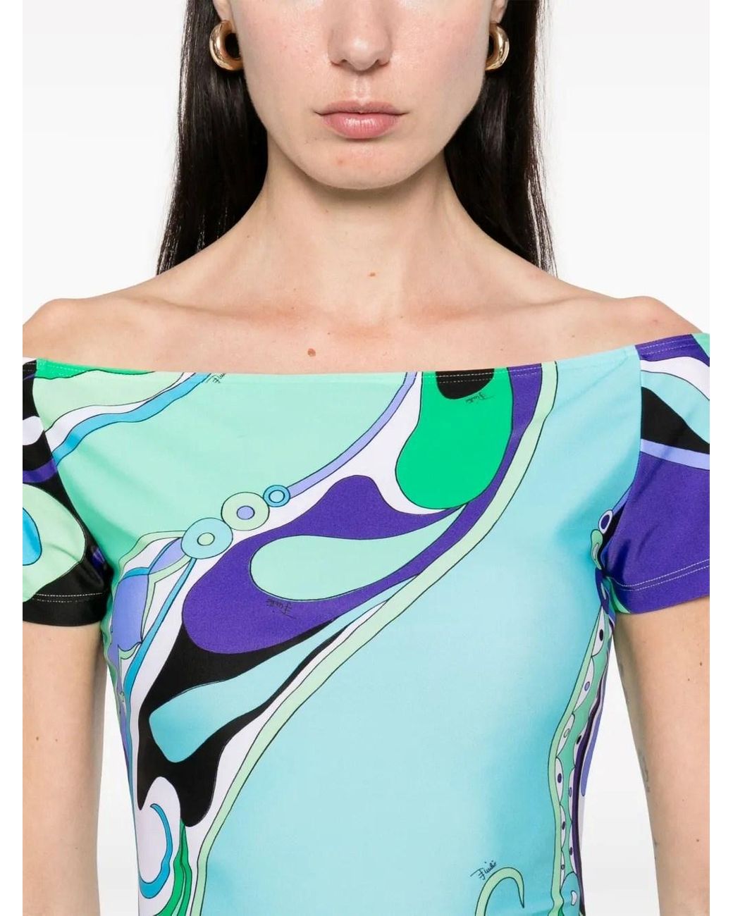 PUCCI Orchid-Print Off-Shoulder Top in Blue | Lyst