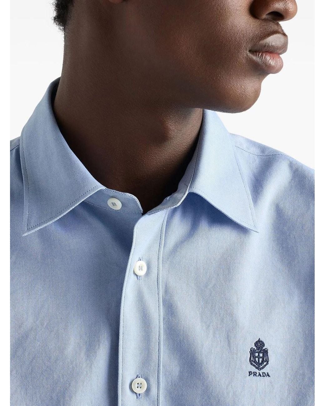 Prada Blue Classic Fit Cotton Shirt for men