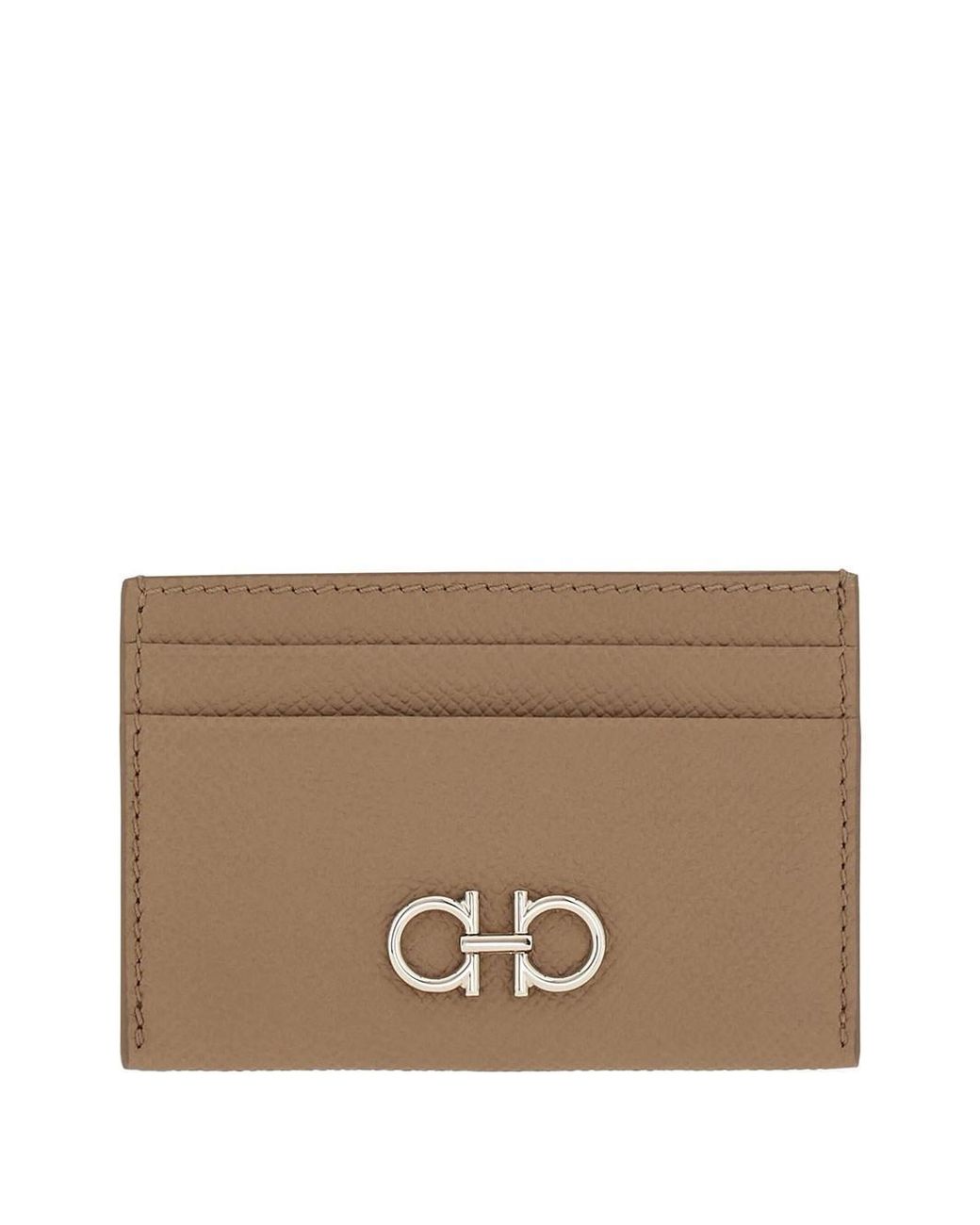Ferragamo Brown Gancini Grained Leather Card Holder
