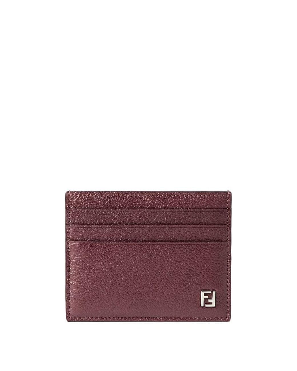 Fendi Purple Ff Card Holder In Grained Leather for men