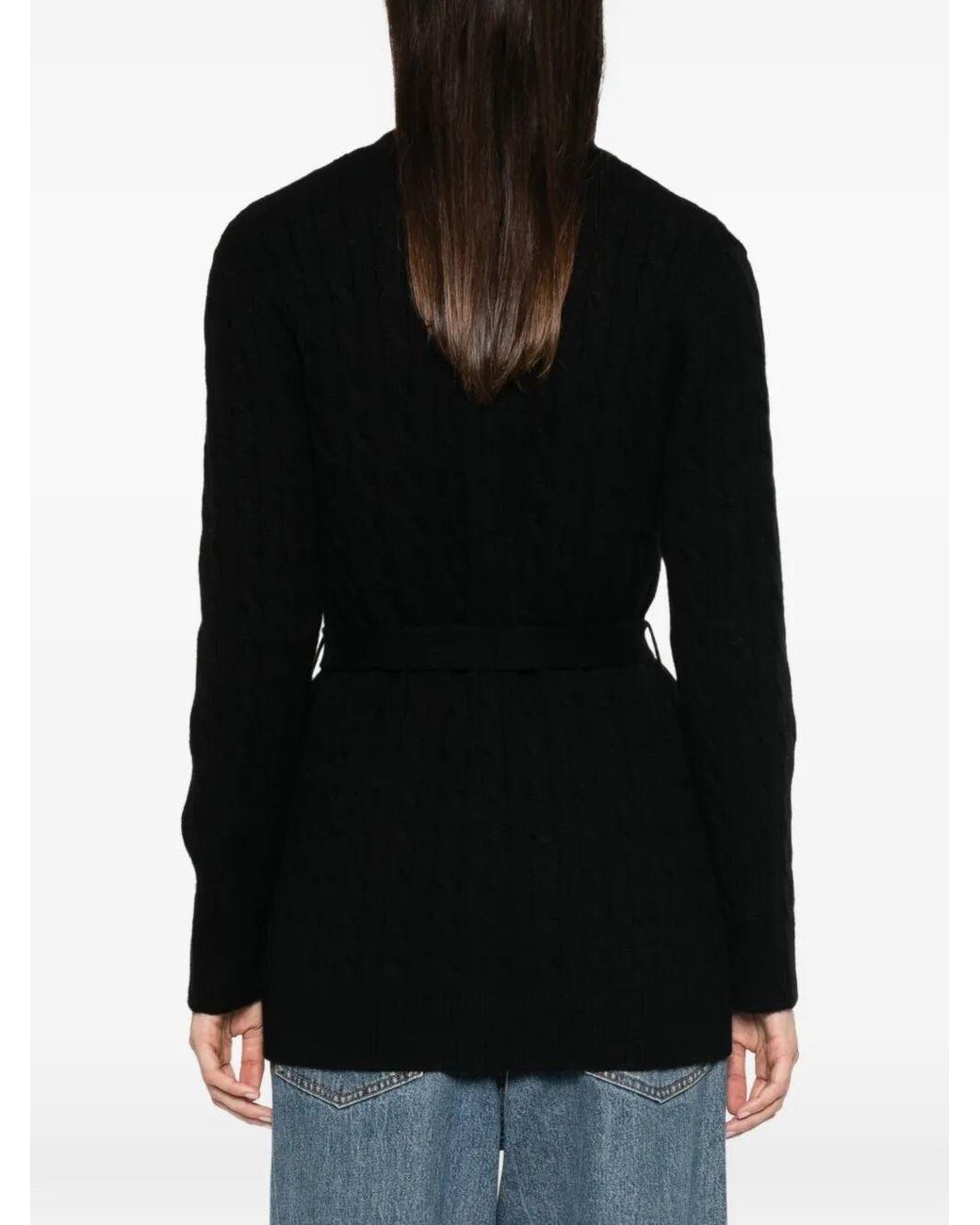 Valentino Garavani Black Cashmere Cable Knit Cardigan With Belt