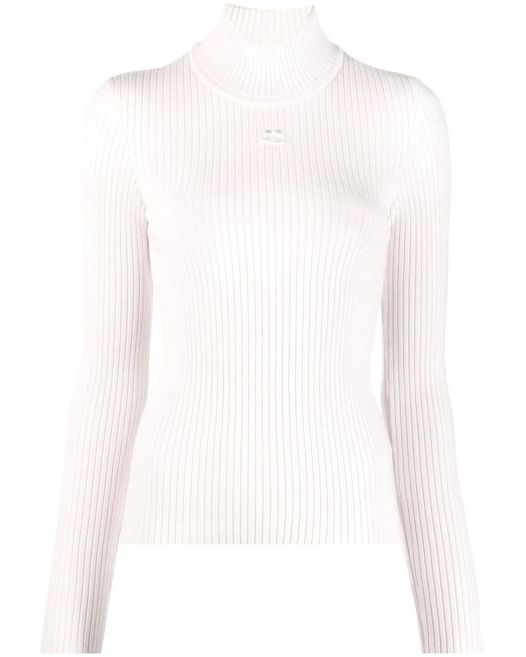 Courreges White Courregès Re-Edition Rib Knit Mockneck Sweater