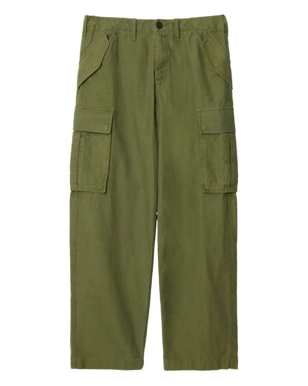 Burberry Green Cotton Cargo Trousers With Adjustable Waist for men