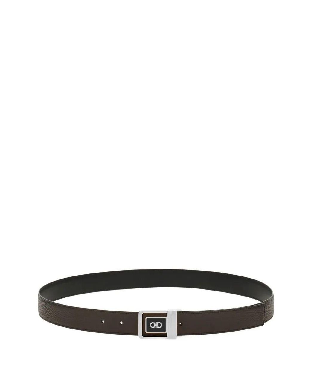 Ferragamo White Double Square Reversible Leather Belt for men