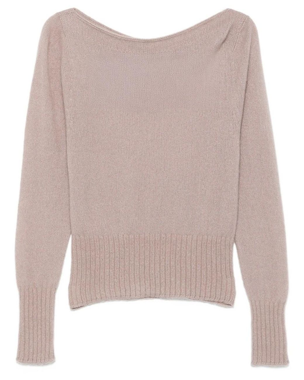 Tom Ford Natural Long Sleeve Boat Neck Knit With Metal Plaque