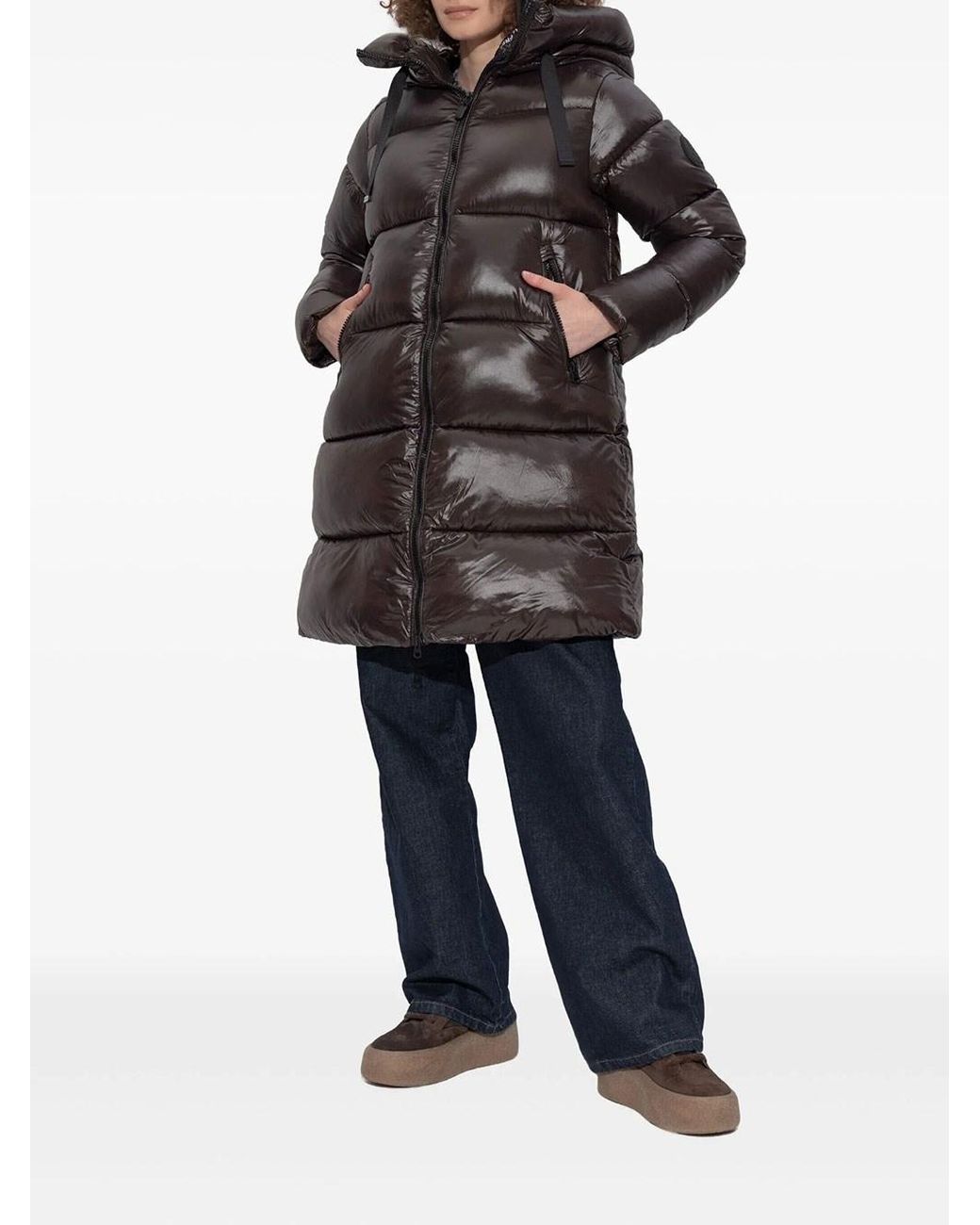 Save The Duck Black Isabel Long Glossy-effect Down Jacket