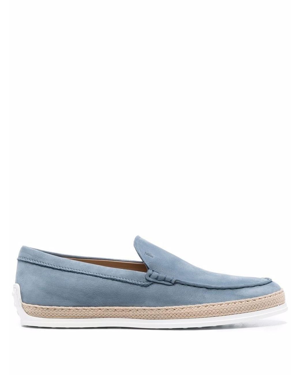Tod's Blue Calfskin Loafers With Rubber And Rope Sole for men
