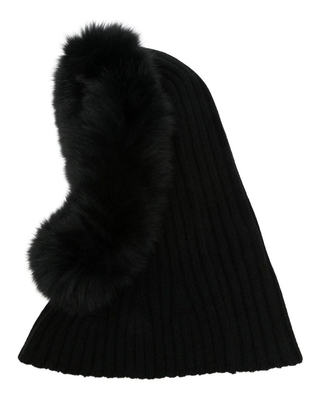 Yves Salomon Black Ribbed Wool And Cashmere Balaclava With Fur Trim
