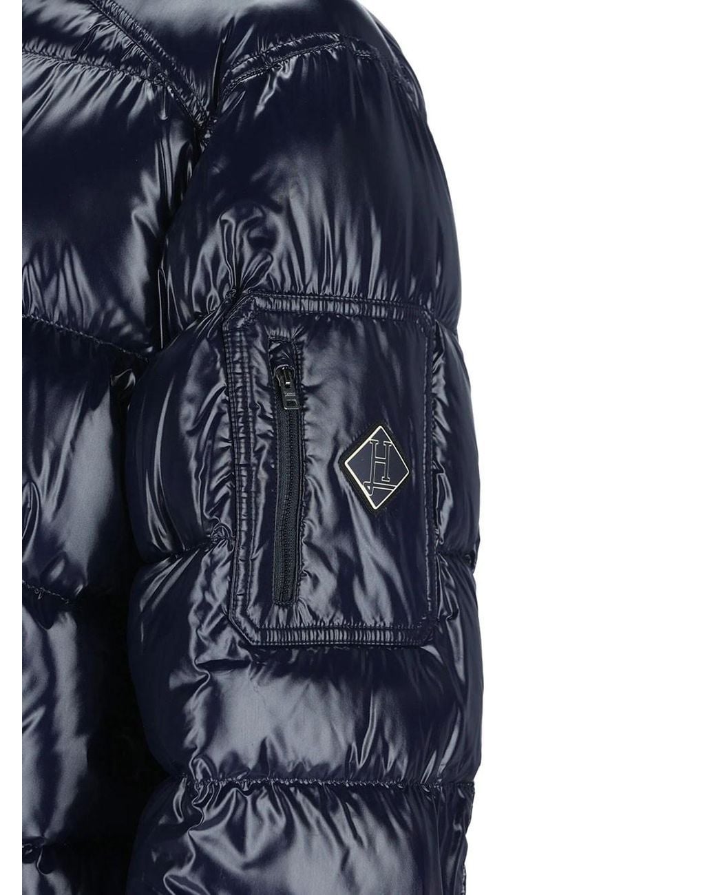 Herno Blue Glossy Down Jacket With Hood for men