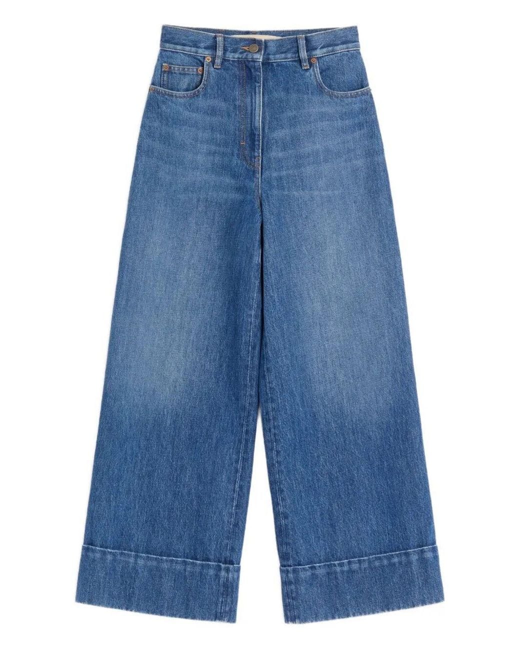 Valentino Garavani Blue Wide Leg Denim Pants With V