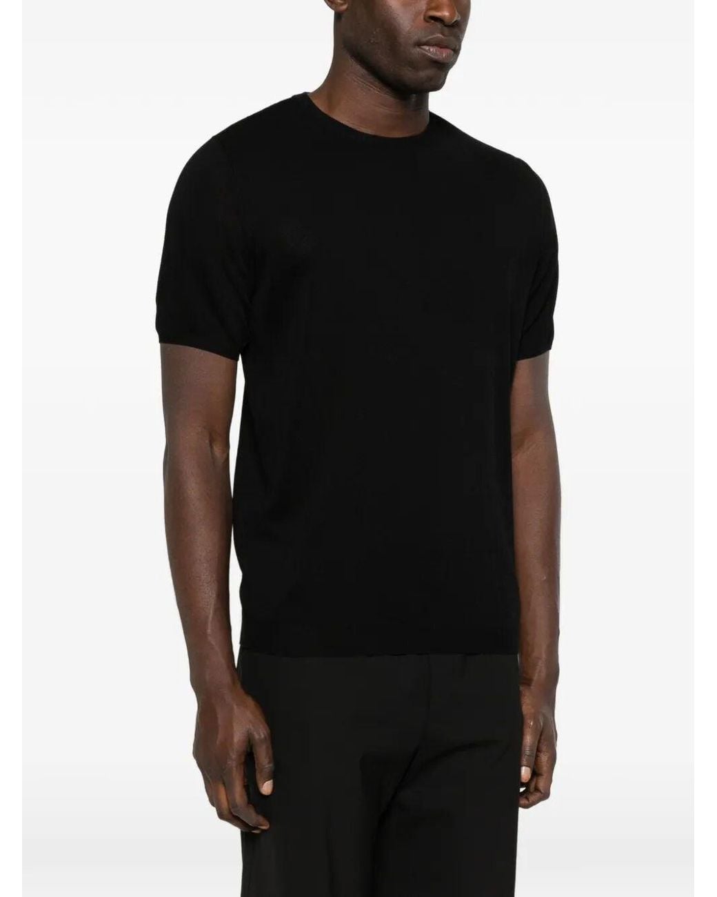 Roberto Collina Black Short Sleeve Cotton Blend Sweater for men
