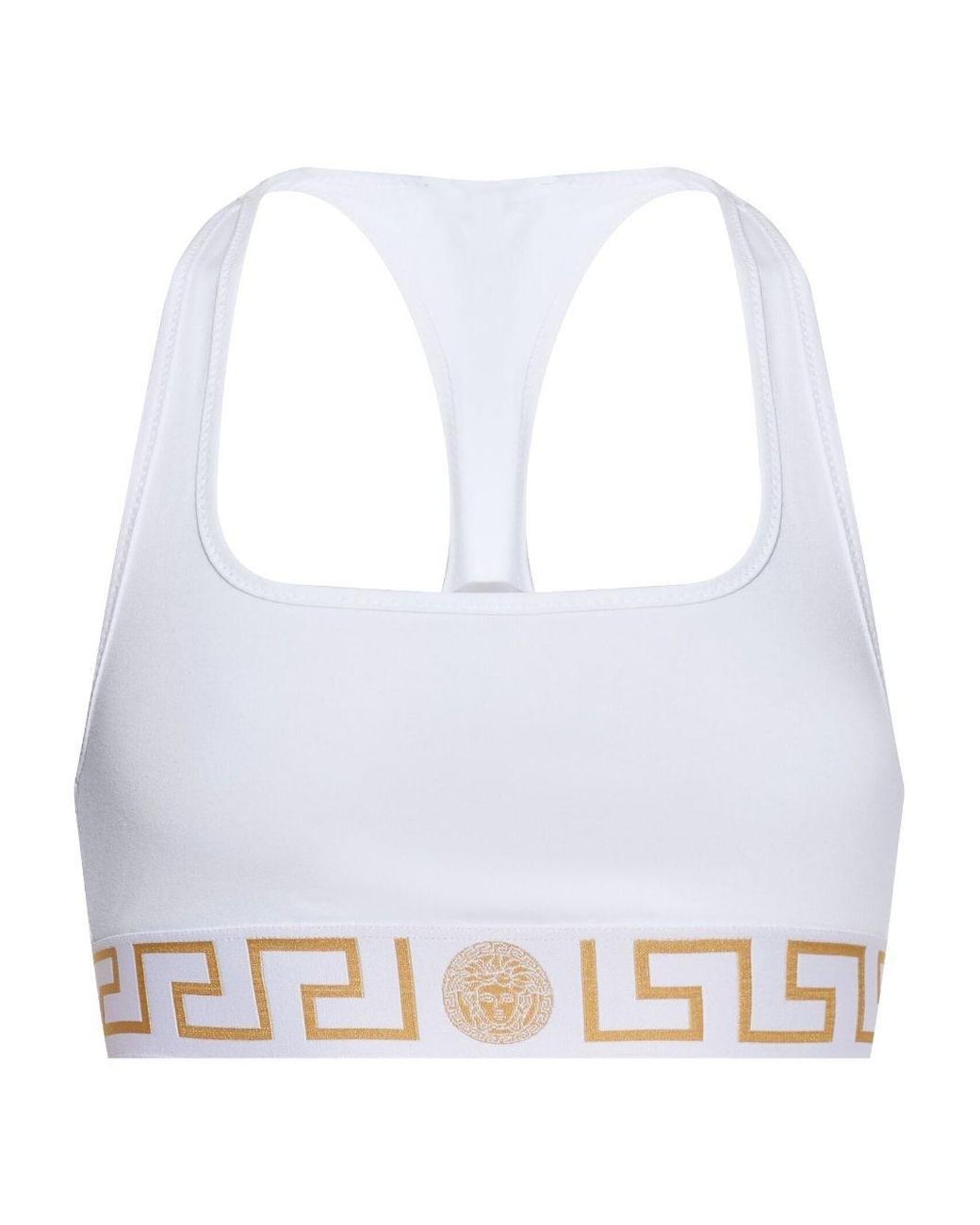 Versace White Greek Border Scoop Bralette Clothing