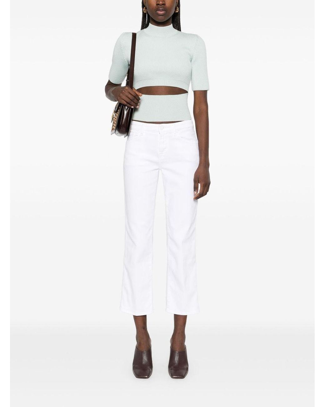 7 For All Mankind White Title: Bootcut Stretch Denim Jeans With Metallic Fibre