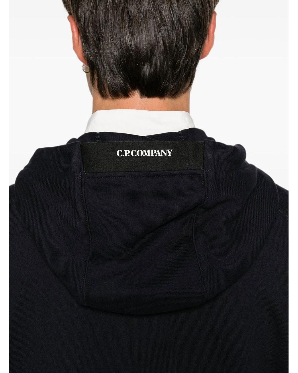 C P Company Black C.P.Company Diagonal Raised Fleece Hooded Lens Sweatshirt for men