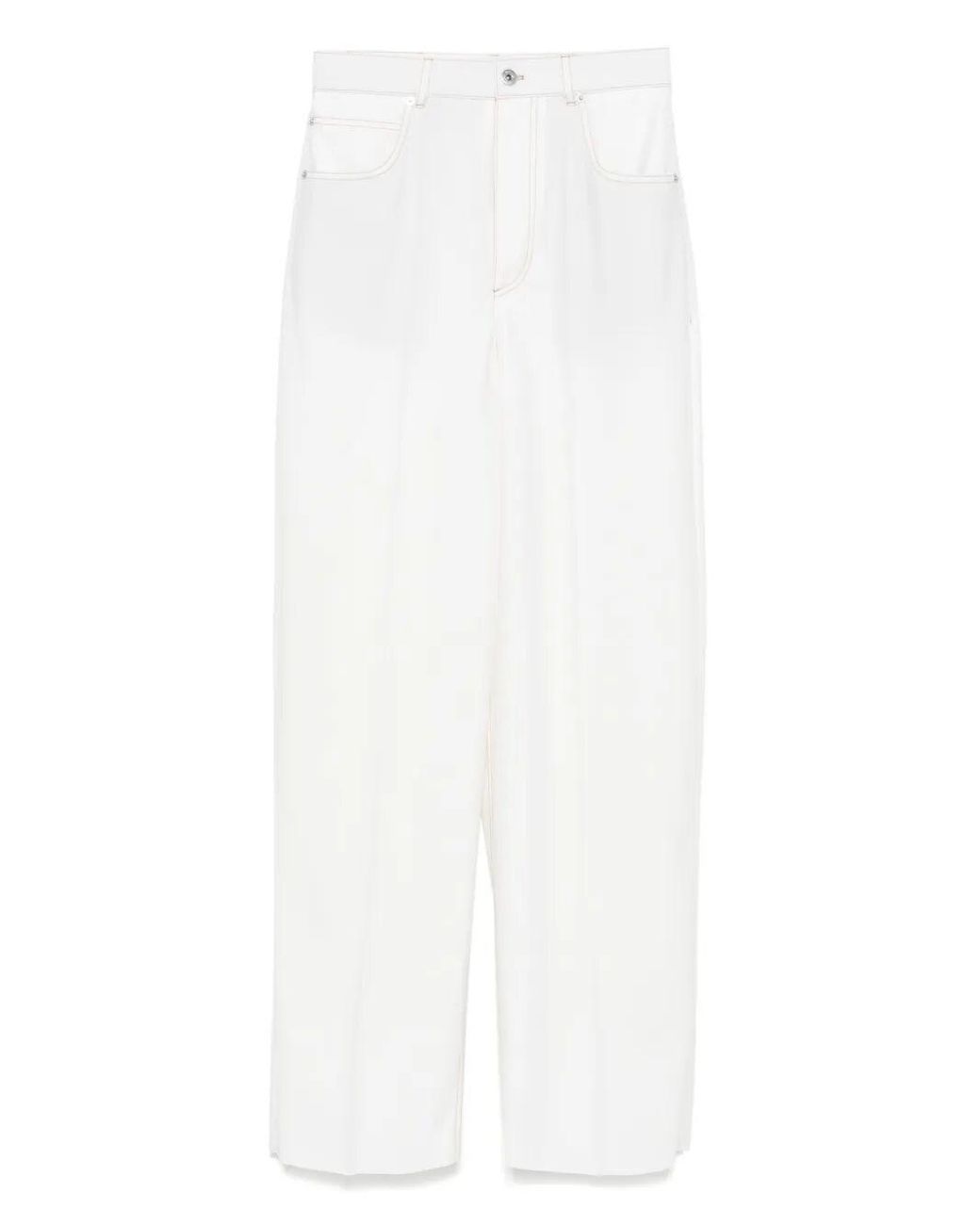 Bottega Veneta White Wool Wide-Leg Trousers