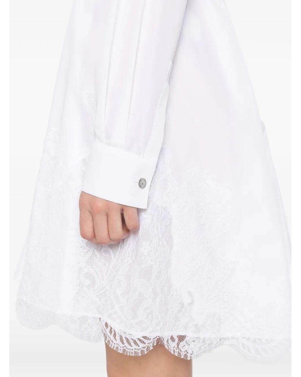 Versace White Lace-Trim Mini Shirt Dress