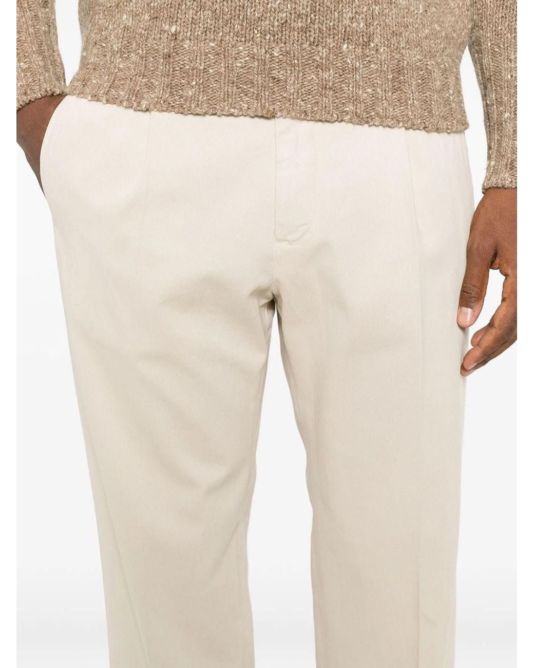 Incotex Natural Straight Cotton Trousers With Pleats for men
