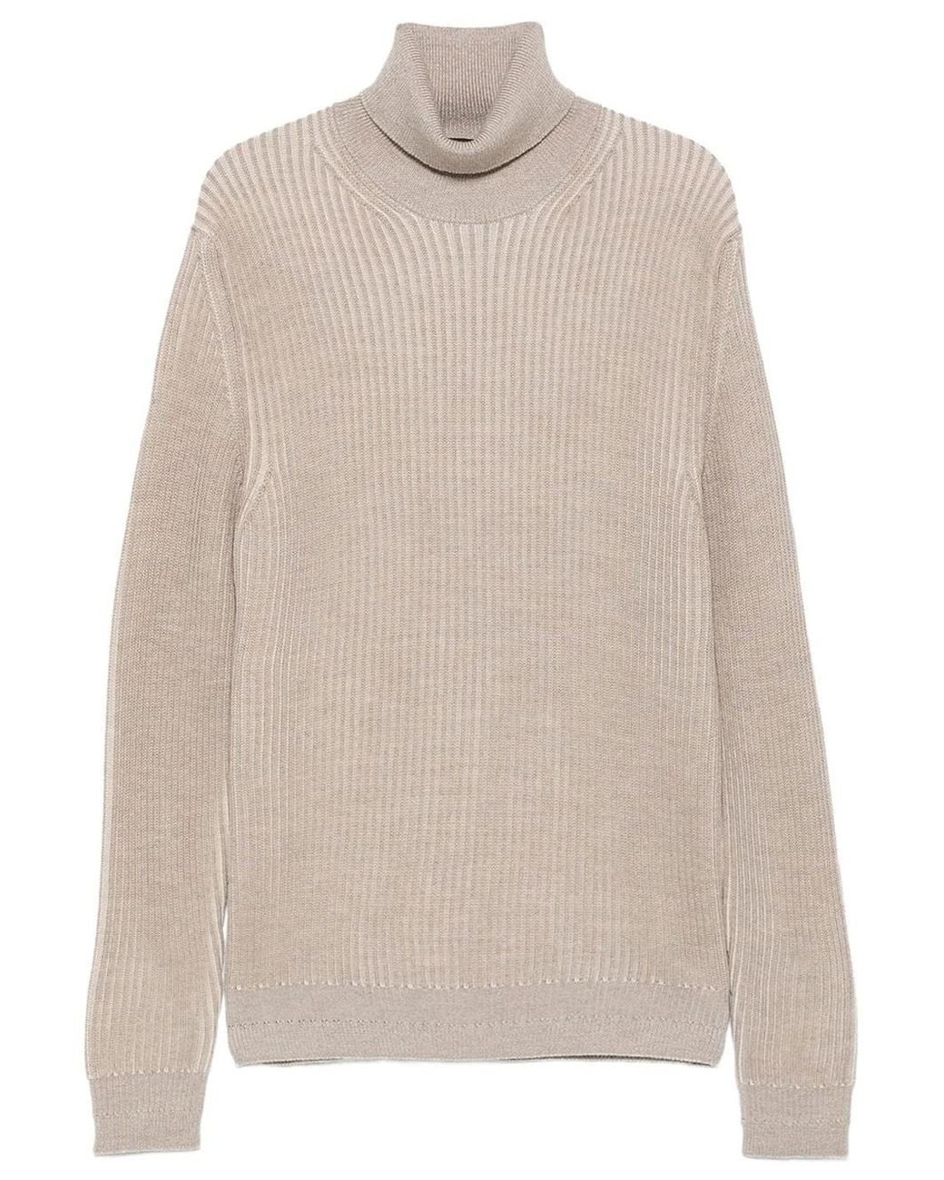 Zanone Natural Ribbed Wool Turtleneck Sweater for men