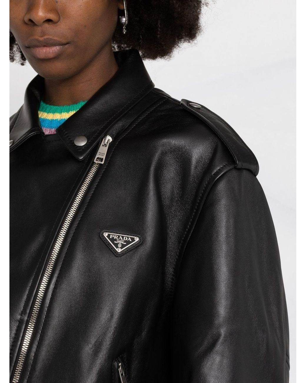 Prada Triangle-plaque Leather Jacket in Black | Lyst UK