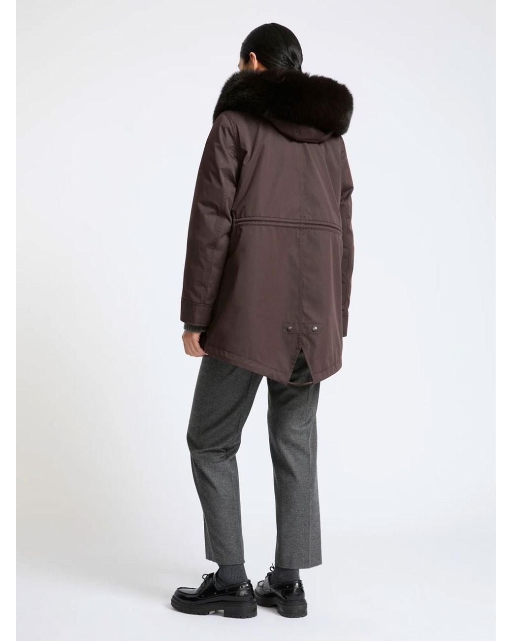 Yves Salomon Brown Iconic Short Water-Repellent Cotton-Blend Parka With Fox