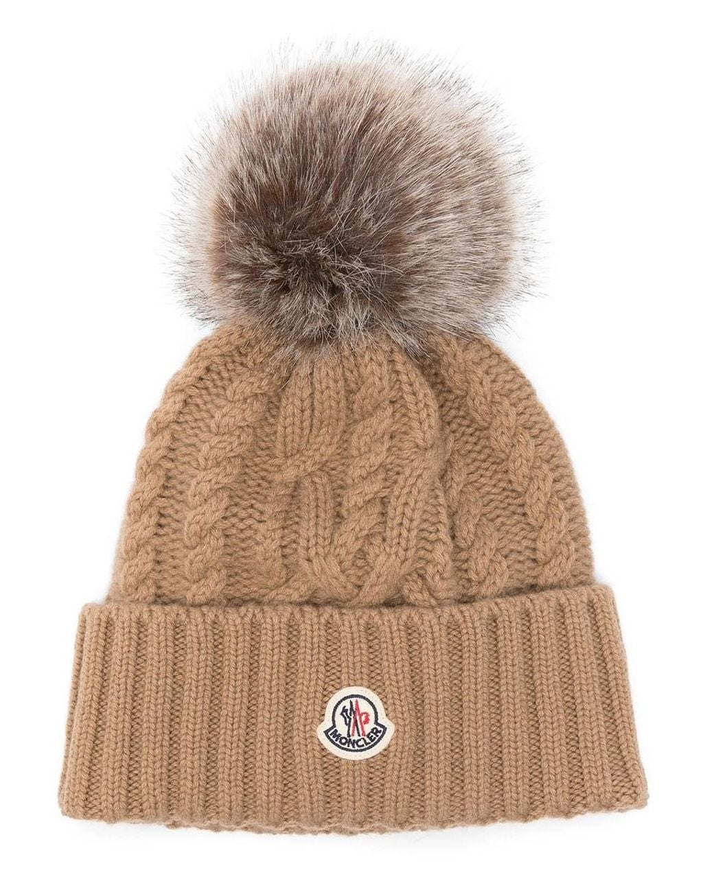 Moncler Brown Wool And Cashmere Blend Beanie With Pom Pom