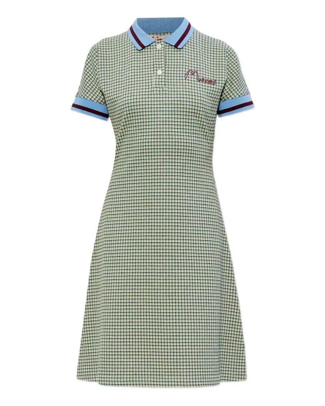 Marni Green Embroidered Checked Knitted Mini Dress