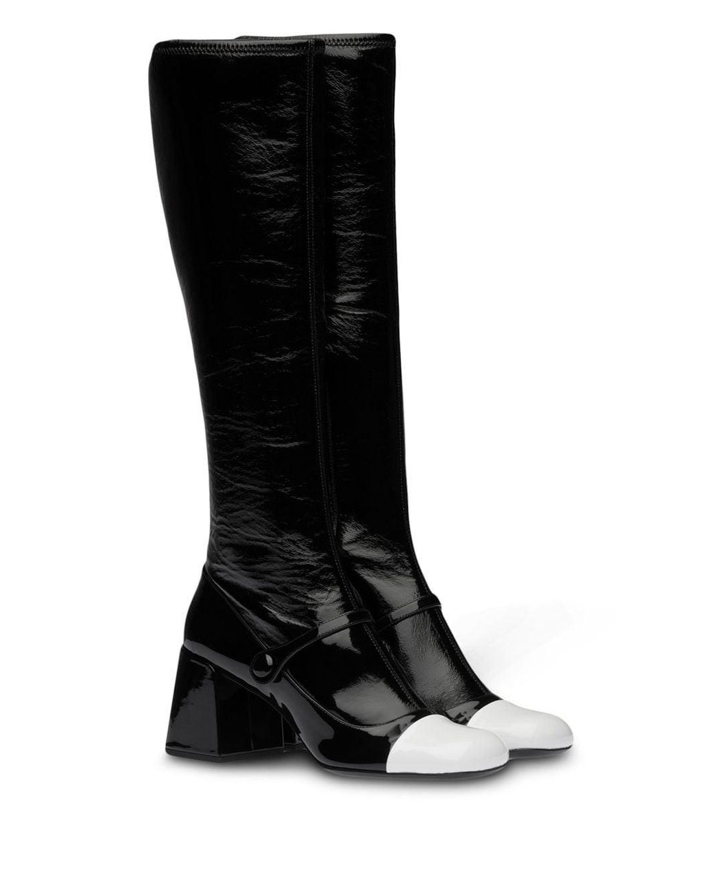 Miu Miu Patent leather Block Heel Boots in Black Lyst