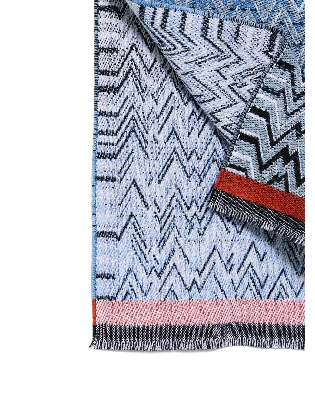 Missoni Blue Zig-zag Wool Scarf for men