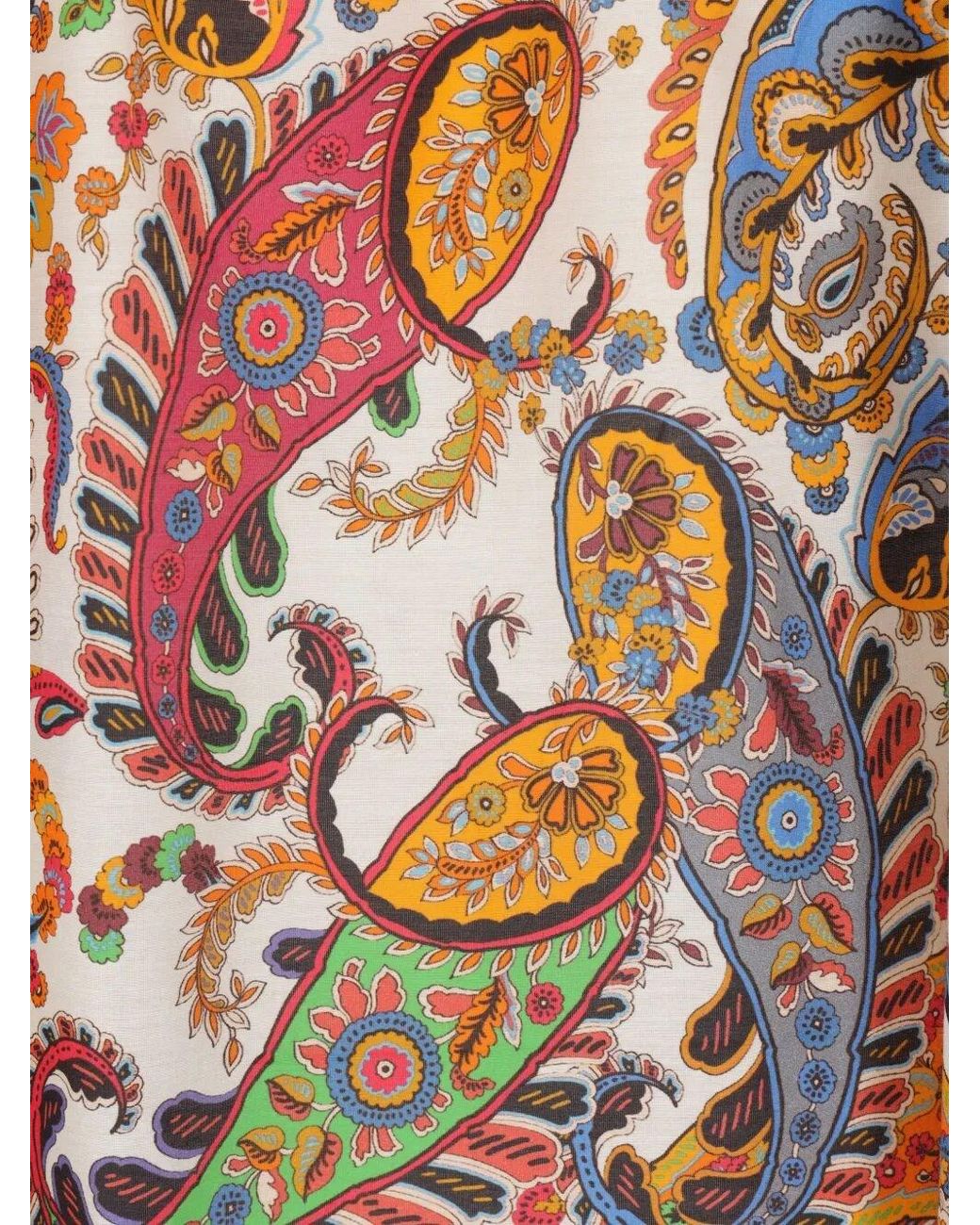 Etro White Paisley-Print Tie-Neck Silk Blend Blouse