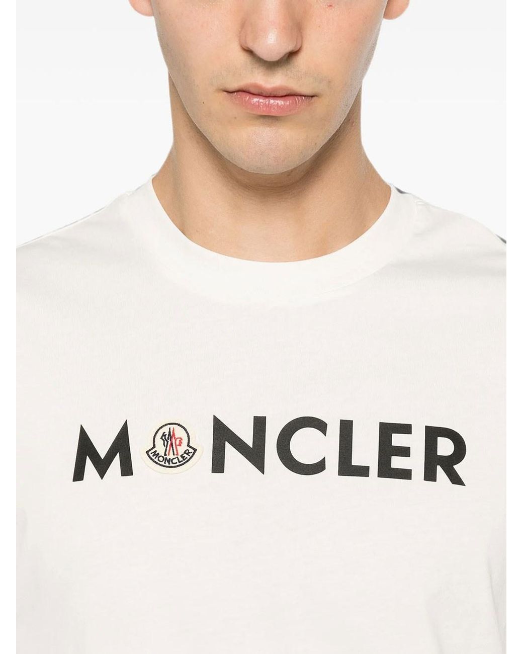 Moncler White Logo Cotton T-Shirt for men