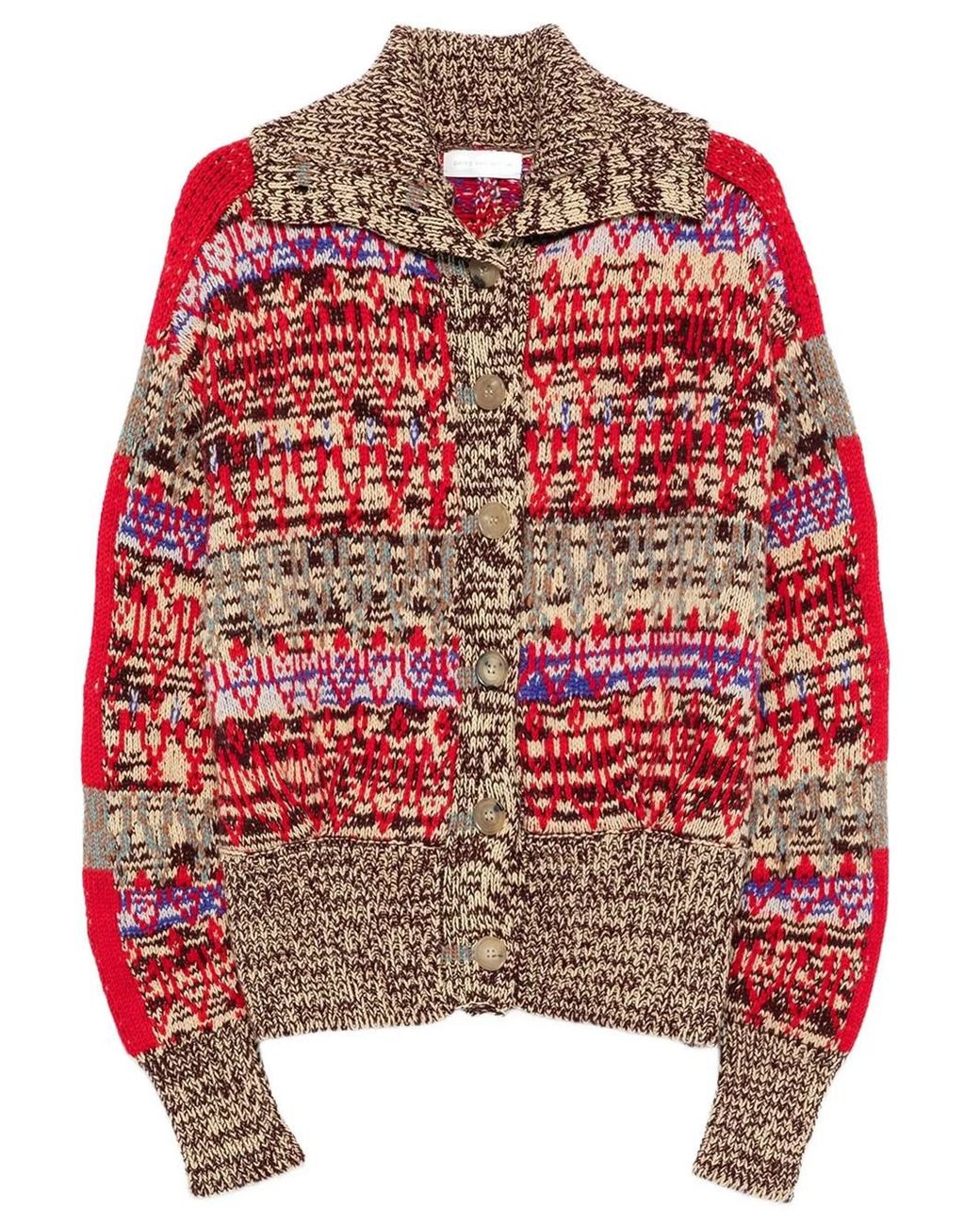 Dries Van Noten Red Oversized Jacquard Wool Cardigan