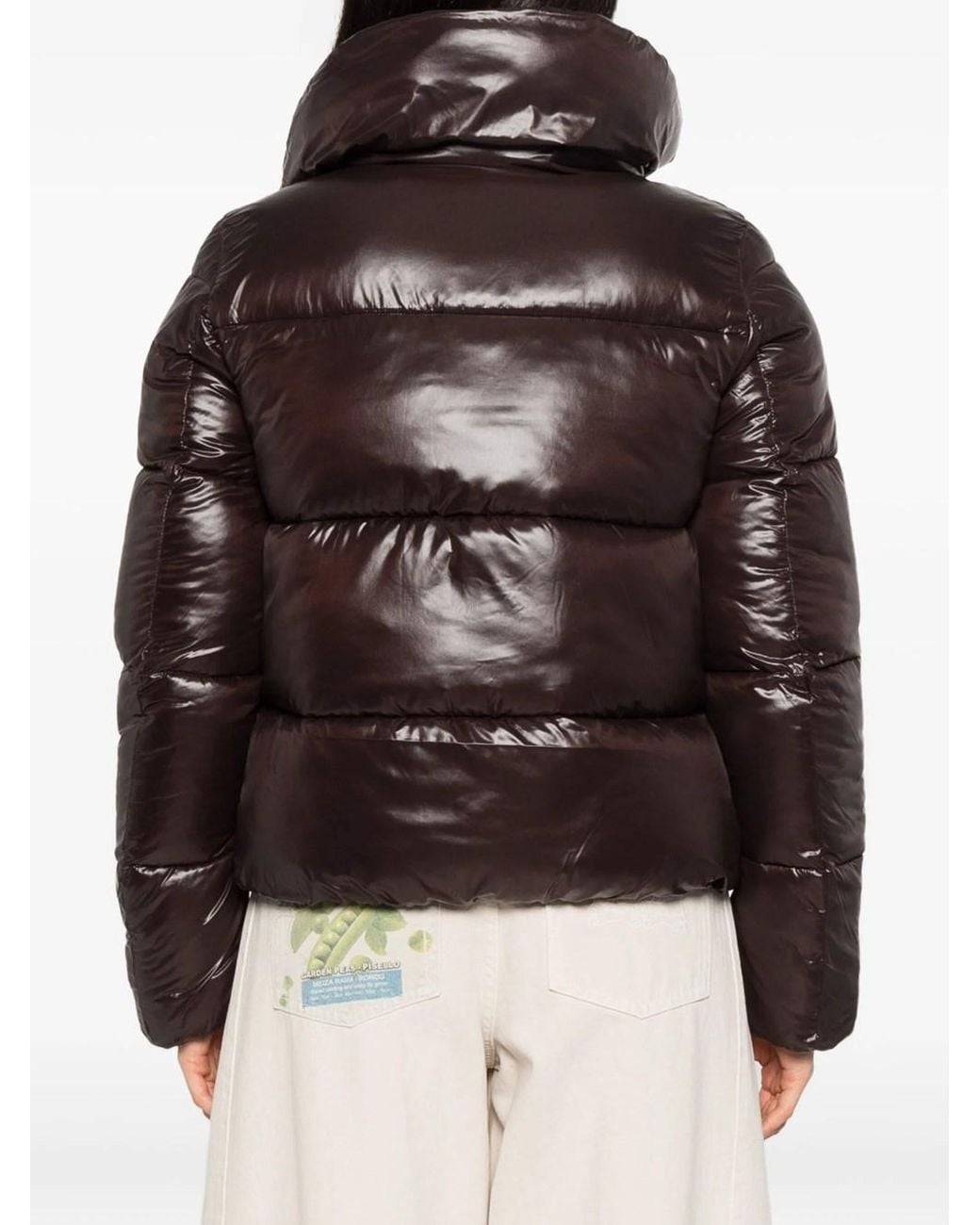 Save The Duck Brown Isla Down Jacket With Lacquer Finish