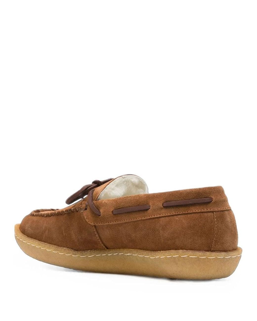 Sebago Brown Colton Suede Leather Loafers With Faux Fur Lining