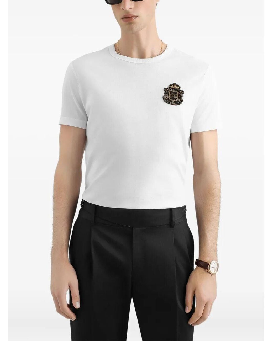 Dolce & Gabbana White Dolce & Gabbana T-Shirt With Heraldic Patch for men