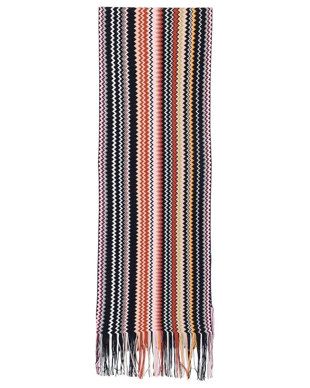 Missoni Multicolor Zig-Zag Knit Scarf With Fringes