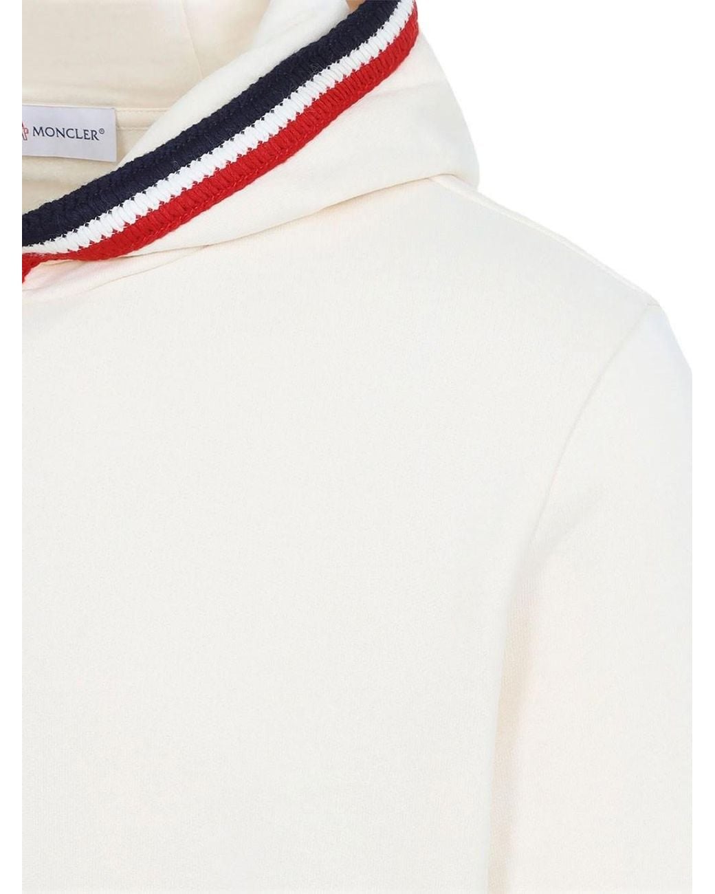Moncler White Hooded Sweatshirt With Striped Trim for men