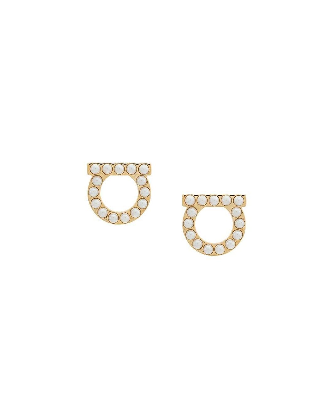 Ferragamo White Gancini Pearls Earrings