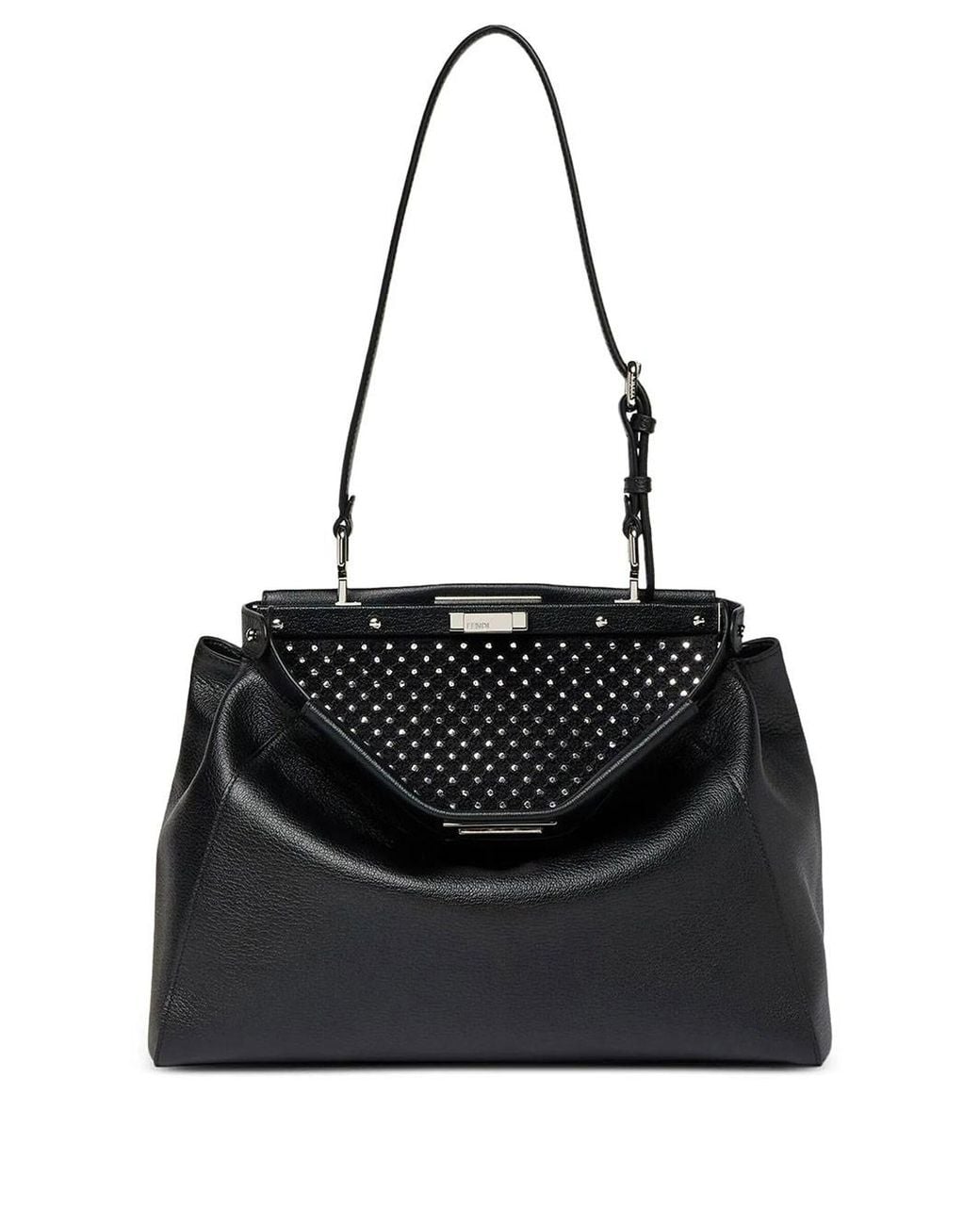 Fendi Black My Peekaboo Medium Leather Bag With Embroidered Mirrors
