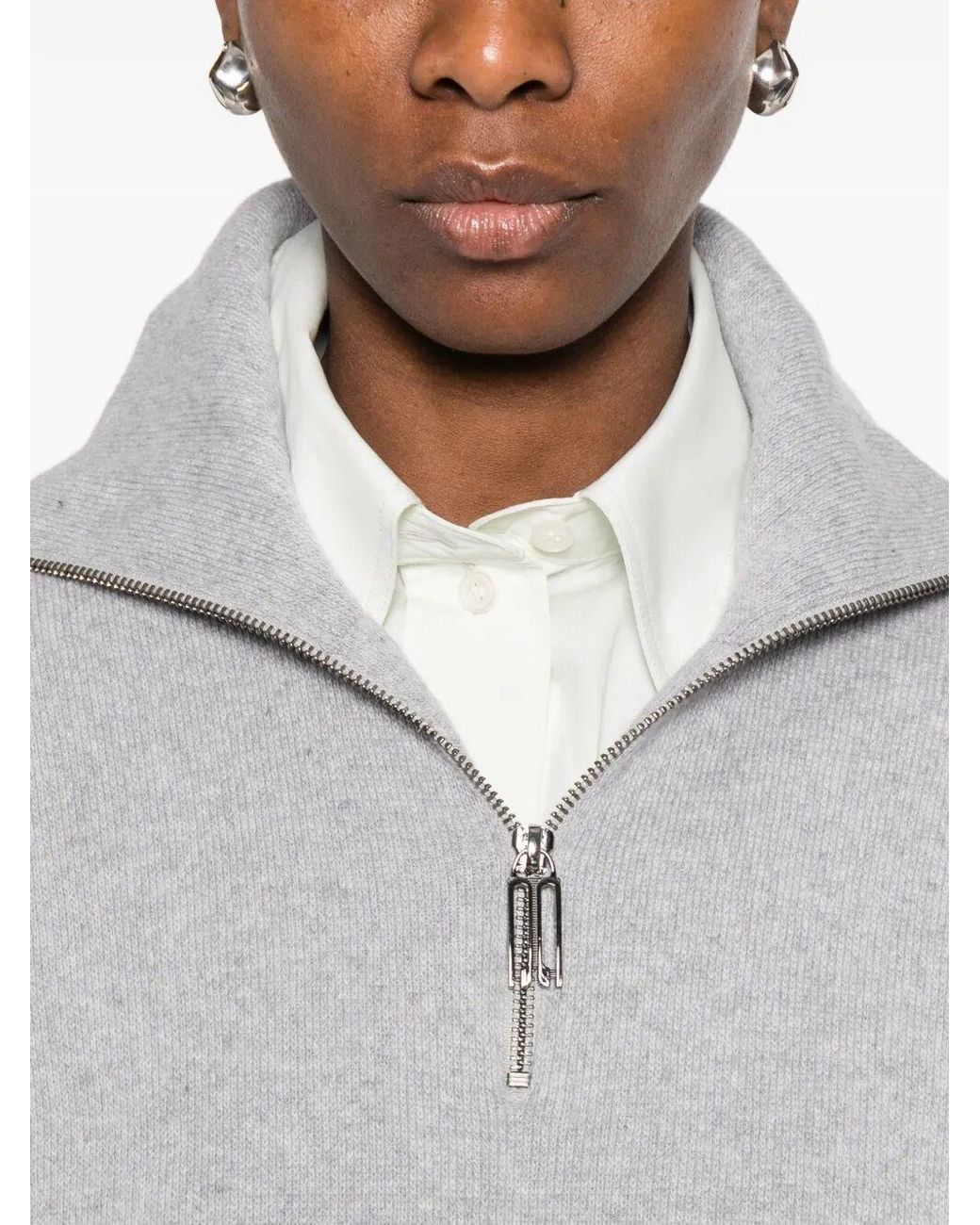 Victoria Beckham Gray Half-Zip Milano Wool Blend Jumper