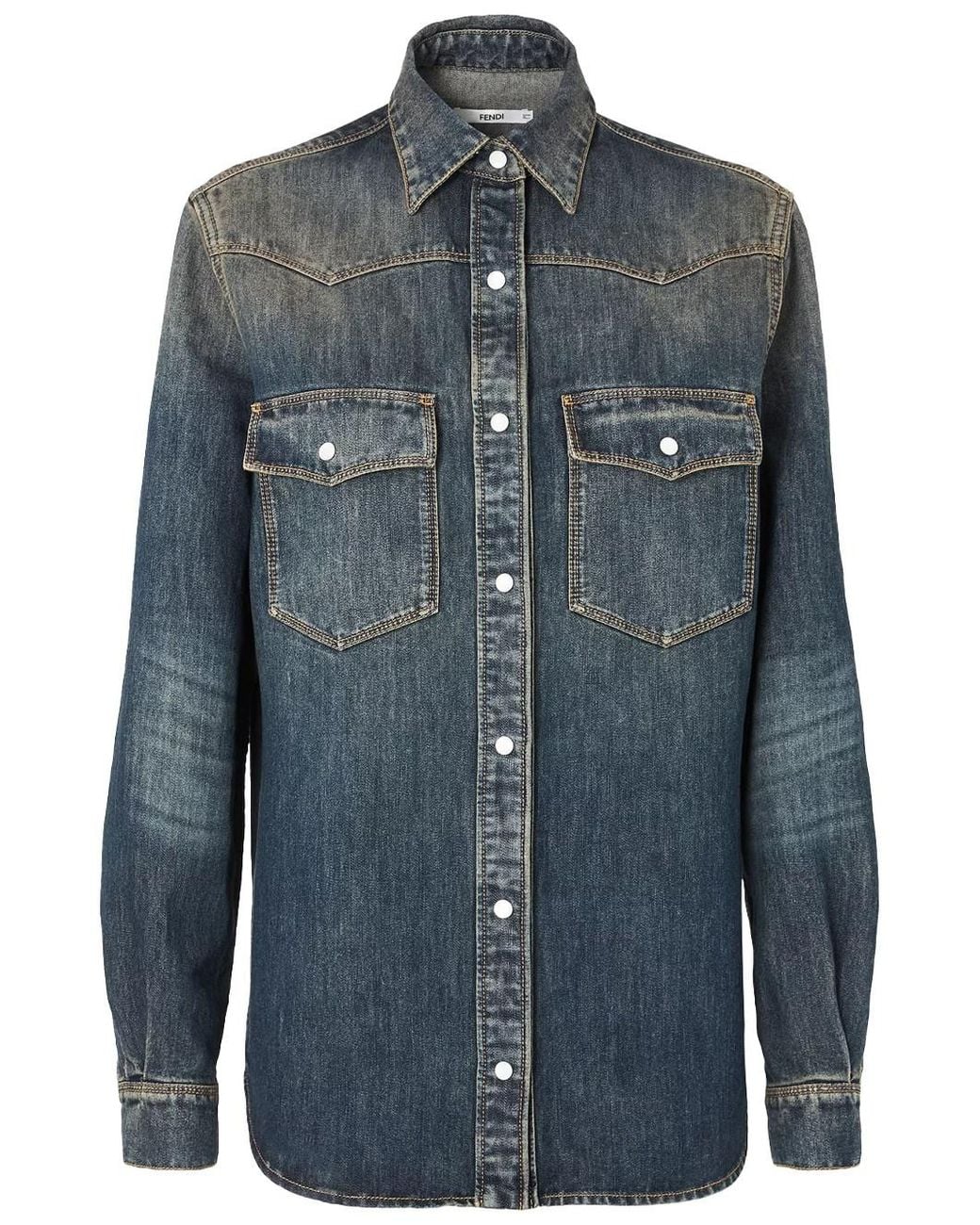 Fendi Blue Washed Denim Western Shirt