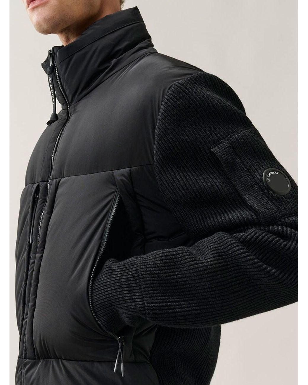 C P Company Black Extrafine Merino Wool Blend Zip Sweater for men